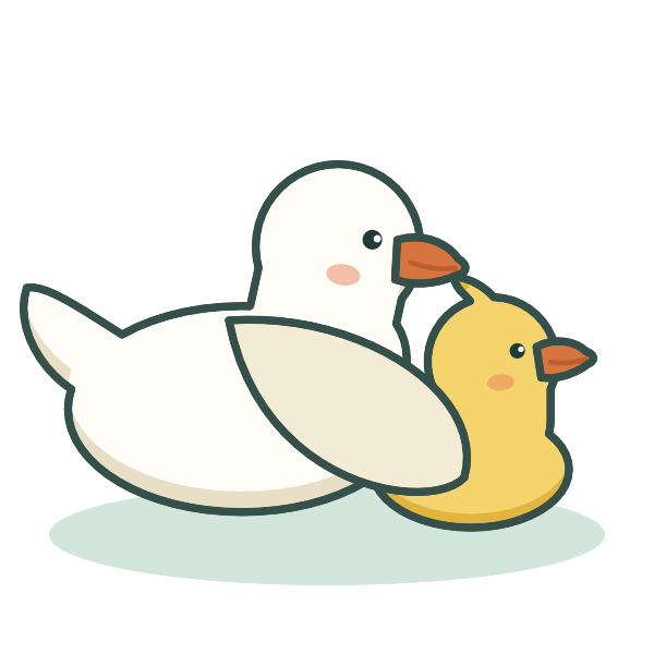 A parent duck curving a wing around a duckling